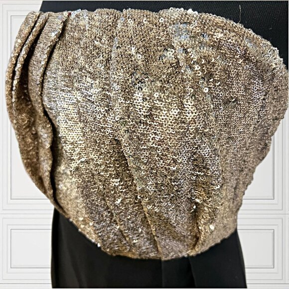 Line & Dot Strapless Bodycon Mini Sequin Dress Colorblock Party Shift Holiday - Picture 9 of 11